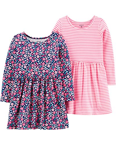 Carter's Baby Girls' 2-Pack Dress Set (6 Months, Pink Stripe/Floral)