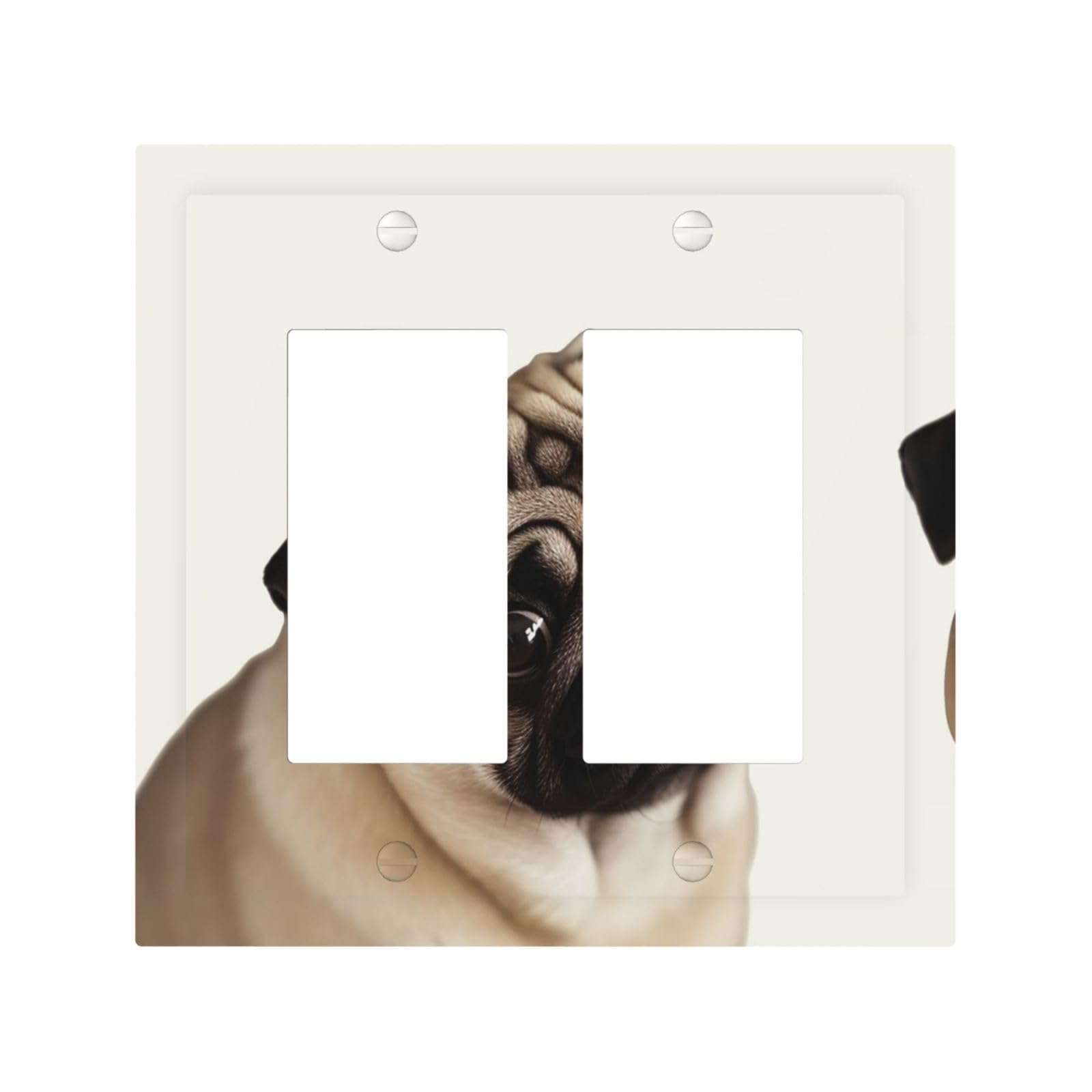 2-Gang Decorator Wall Plate Pug Dog Light Switch Cover Double Toggle Receptacle Wall Plate Mid Size 4.9" x 5" Wallplate Unbreakable Polycarbonate Outlet Faceplates Covers