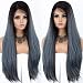 K'ryssma Ombre Blue Lace Front Wig Mixed Color Dark Roots Long Straight Synthetic Wig with Baby Hair L part Deep Parting Blue Ombre Wigs Heat Resistant 28 Inches