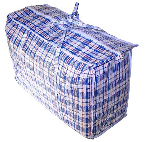 Edoblue Jumbo Plastic Checkered Storage Laundry Shopping Bags W. Zipper & Handles (27" X 25" X5")(6 Pack) #TOP7