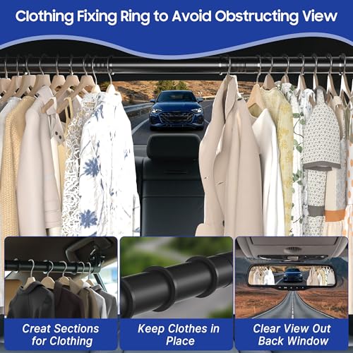 Extra Long Heavy-Duty Car Clothes Hanger Bar, Telescopic Clothes Rack for Car Travel (28"-73") Fits Large Vehicles, SUVs, Trucks, Holds 60 Clothes with 2 Hook and Loop Straps（Hold Up to 70lbs） by IceFun - Image 6