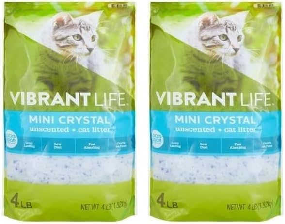 Vibrant Life Mini Crystal Unscented Cat Litter, 4 Lb Bags, 2 Pack (Total 8Lb)