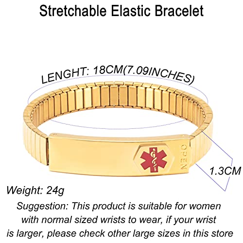 Magvivace Women Medical Alert Id Stainless Steel Personalized Emergency Adjustable Elastic Bracelet For Diabetes Type 1 2, Allergy, Dnr, Epilepsy, Autistic #TOP2