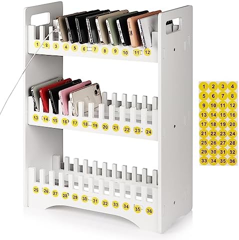36 Slots Cell Phone Holder Stand with 1-36 Number Stickers, White