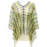 MERRYJULY Mardi Gras Poncho Shawl Wrap Mardi Gras Costume Outfit for Women Party Masquerade Accessories (Purple Green Gold)