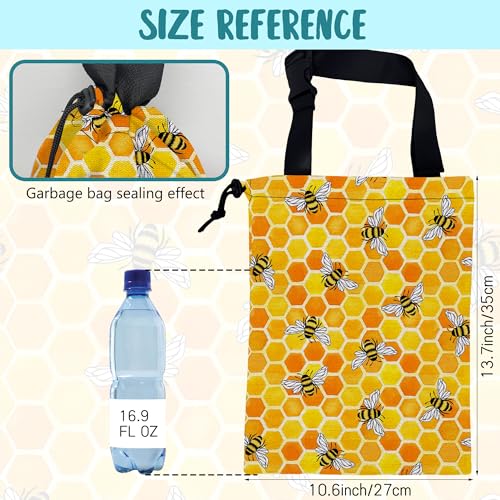 Image of Car Trash Bag Watercolor Honeycomb and Bees Leak-Proof Waterproof Car Garbage Bag with Drawstring Foldable Canvas Trash Bin with Adjustable Buckle for Car Accessories, Travelling, Camping