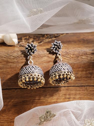 Image of Rubans Jhumka Earrings Oxidised Trendy Jewellery Gift for Women & Girls