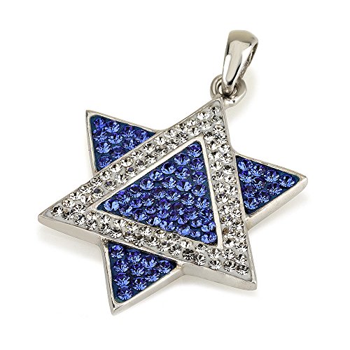 Collier pendentif étoile de David argent et pierres bleues