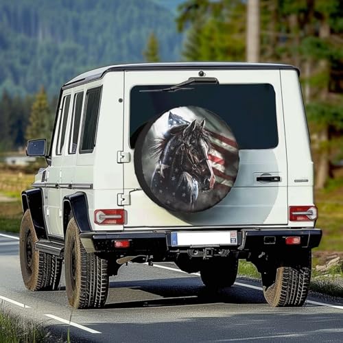 Image of Pensura Stretchy Spare Tire Cover American Flag Horse Design Wheel Covers US Flag Tire Cover Protectors for Travel Trailer SUV Truck Travel Trailer 14-19 inch