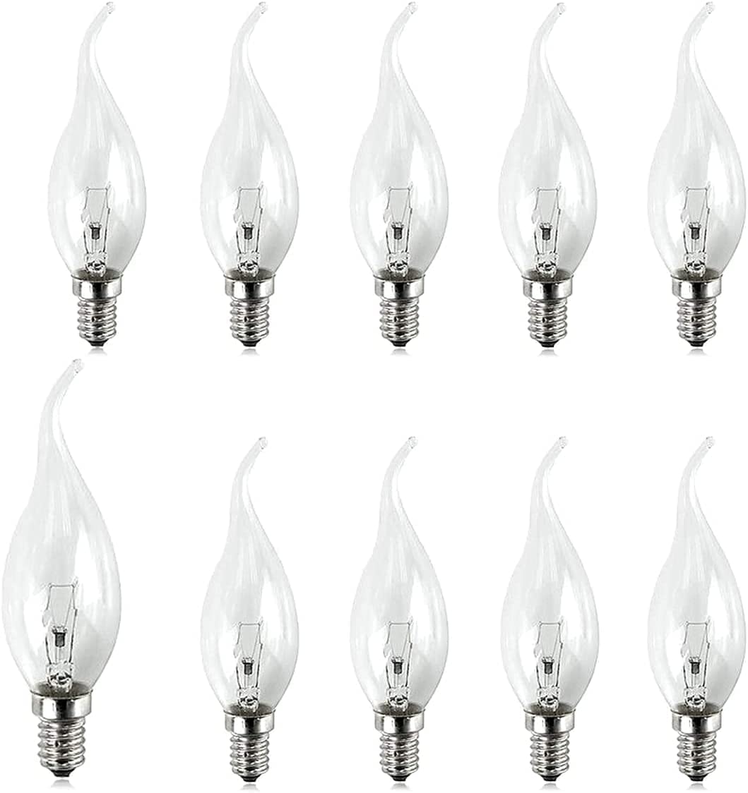 10 Pack Small Screw Candle Bulbs, Bent Tip 25 watt, Clear Edison Screw Ceiling Light Bulbs, Candle Bulb 25Ẉ, SES /e14, 240V