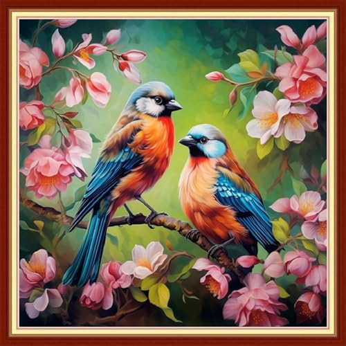 Image of Joyhoor Stamped Cross Stitch Kits for Beginners, Needlepoint Kits for Adults, 11CT Counted Embroidery Kits-Flower Birds 18x18 inchs
