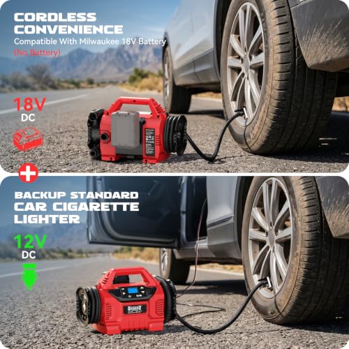 Image of 3X Faster 160PSI Cordless Air Pump Compatible with Milwaukee 18V Battery