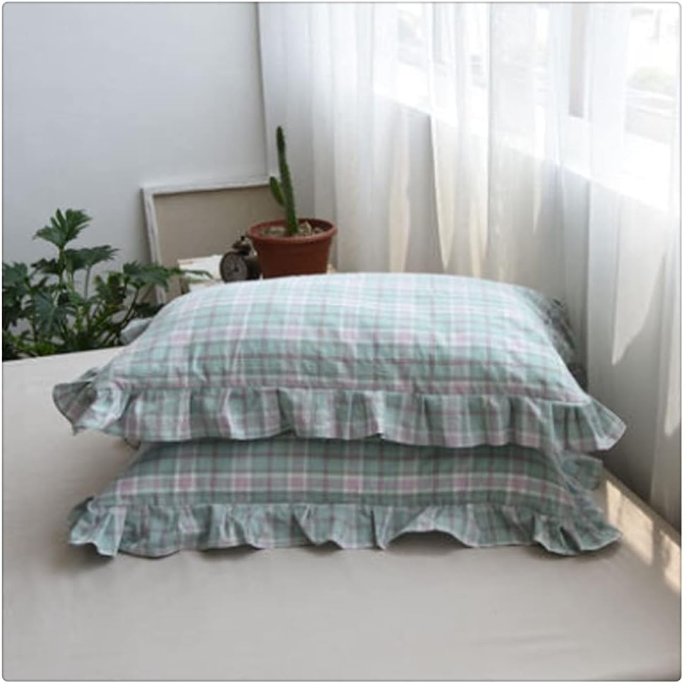 Girl Heart Leaf Lace Contrast Cotton Pillowcase Pair Retro Plaid Cotton Washed Cotton Pillow Cover Envelope(Black-JoJo's Bizarre Adventure1)