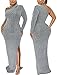 Silver Formal Dress for Women Elegant Sparkly One Shoulder High Split Cocktail Party Prom Gowns and Evening Long Dresses,868 Silver_Small