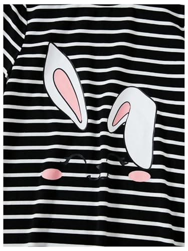 SHENHE Girl's Striped Graphic T Shirt Dress Short Sleeve Cute Rabbit Print Casual Dresses3