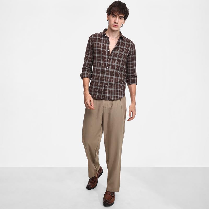 Image of CAHOOT Men's Tartan Plaid Shirt for Casual Wear | Spread Collar | Long Sleeve | Button Closure | Shirt Crafted with Comfort Fit for Everyday Wear