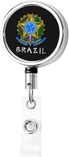 Retro Brazilian Coat of Arms Brazil Heavy Duty Metal Retractable Badge Holder, 24.4" Cord, 360° Rotating, for ID & Keys, Office, Nurse92