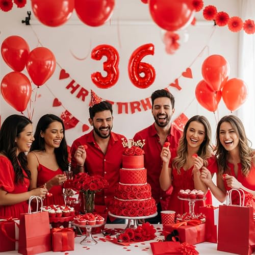 Image of TONIFUL Number Balloon 16 Inch 10 Pcs Fat Red 0-9 Birthday Number Balloons | Small Custom Digital Mylar Foil Ballons for Birthday Halloween Graduation Anniversary 2027 New Year Eve Party Decorations