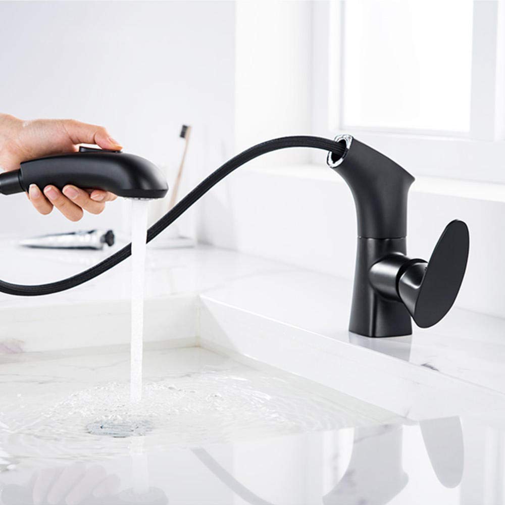 Mitigeur de lavabo chrome en laiton avec douchette extractible haut de gamme
