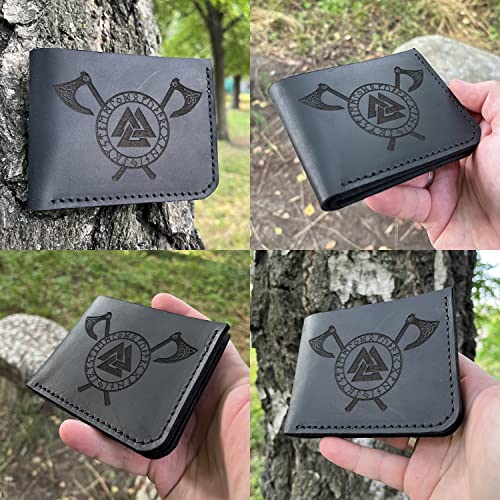 Vikings Norse Axe Valknut Leather Wallet Bifold Handmade Gift for Him Norse Runes Symbols Nordic Mens Wallet Christmas Gift for Husband Boyfriend Gift Christmas Gifts For Dad #4422