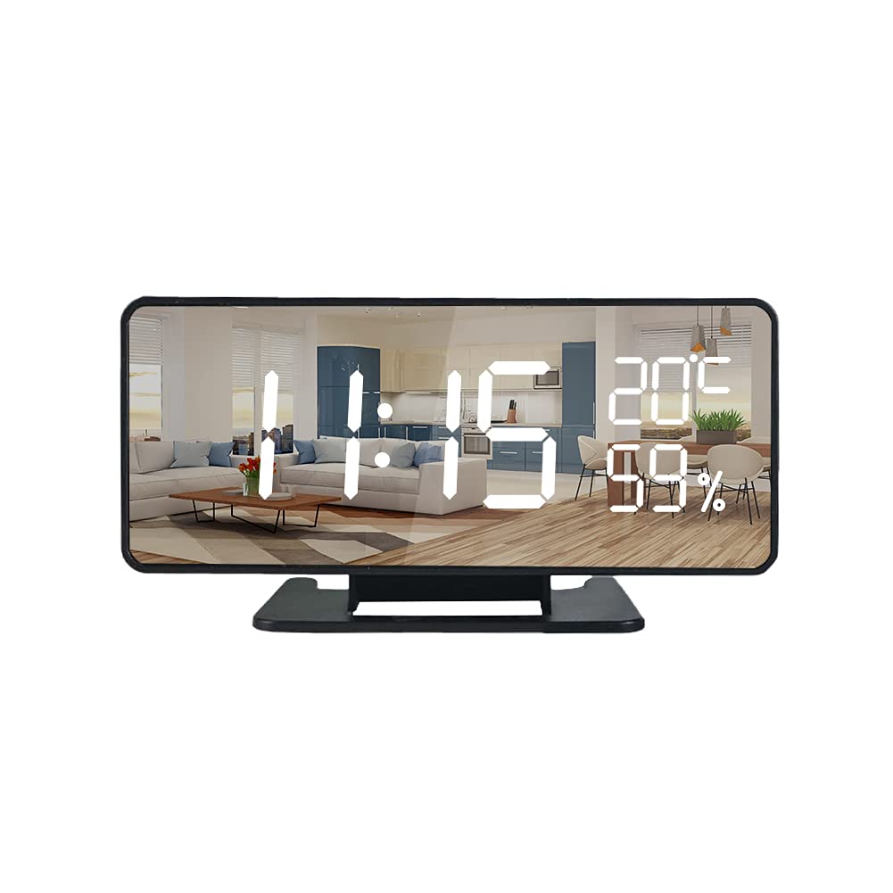 Digital Alarm Clock, Large Mirrored LED Display, with USB Charger, Snooze Function Dim Mode Wall Hanging Beside Desk Clock for Bedroom (STYLE3)