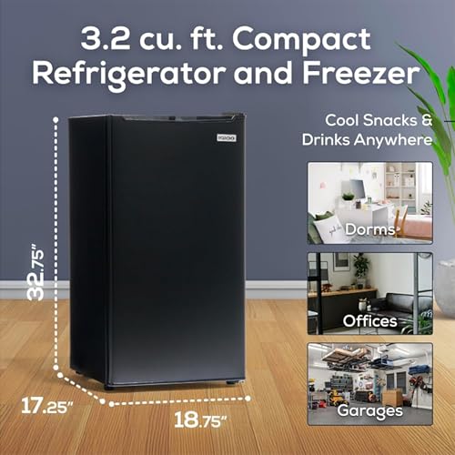 Image of Igloo IRF32BK Single Door Compact Refrigerator with Freezer, Slide Out Glass Shelf, Perfect for Homes, Offices, Dorms, 3.2 Cu.ft