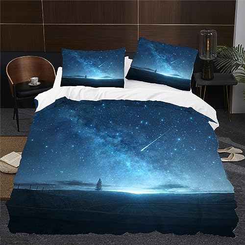濃い青の夜空 布団カバー 風景 セミダブル 掛け布団カバー 3点セット マイクロファイバー 洗える 速乾 軽量 おしゃれ 布団セット 170x210cm と 枕カバー 2枚 43x63cm