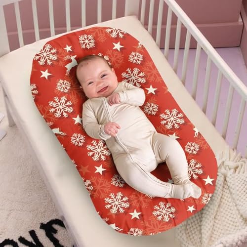 Image of ZOUTAIRONG Snowflake Elk Bassinet Sheetsack Bassinet Sheets for Christmas Neutral Unisex Fitted Baby Bassinet Sheets Set for Standard Bassinets for Baby Boys or Girls