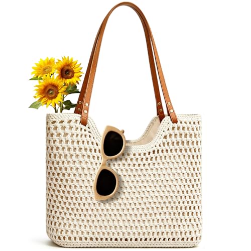 Bolso de Playa Tejido para Mujer Beige miniatura 1