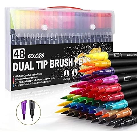 ARTOYS Dual brush pen set, Dual Tip Drawing Pens,Colouring pen for Adult Colouring Books, Kids Drawing, Sketching, Mothers Day Card Making, Painting School Supplies,48 Assorted Colors Cover