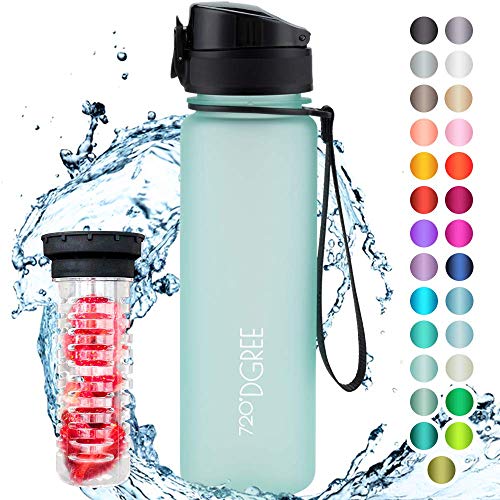 Preisvergleich Produktbild 720°DGREE Trinkflasche uberBottle +Früchtebehälter - 500ml - Auslaufsicher, BPA-Frei - Für Kinder, Schule, Sport, Fitness - Schlanke Wasserflasche aus Tritan - Leicht, Bruchsicher, Nachhaltig