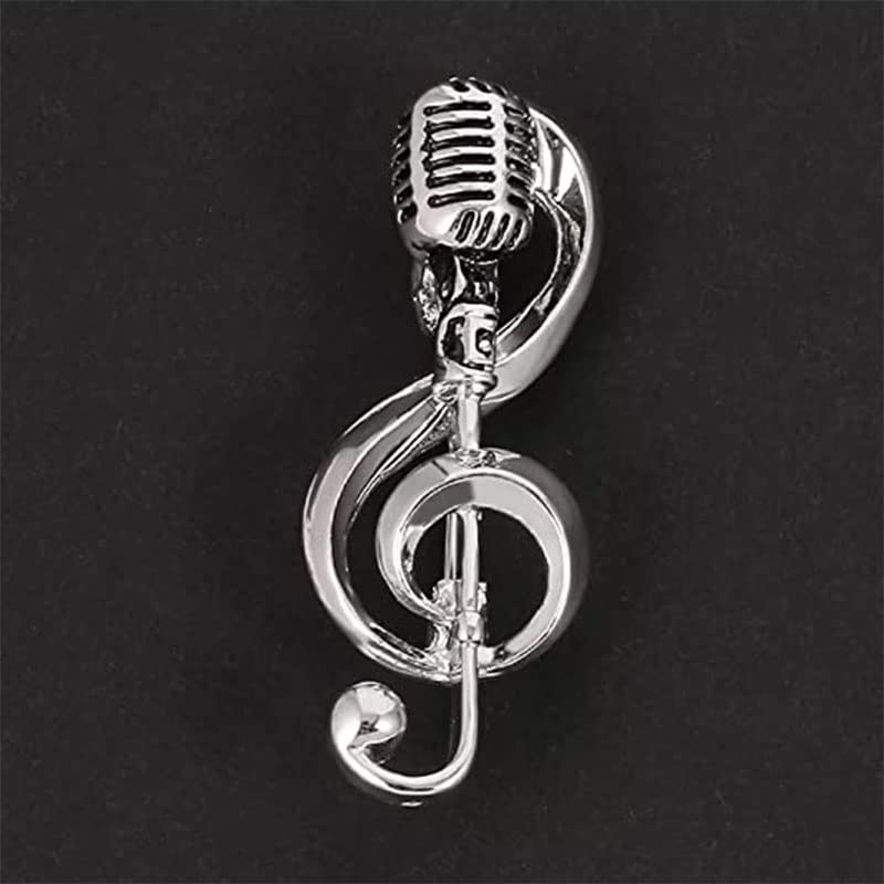 Image of Opexicos 2Pcs Silver Gold Color Alloy Microphone Music Note Brooches for Men and Women Gift