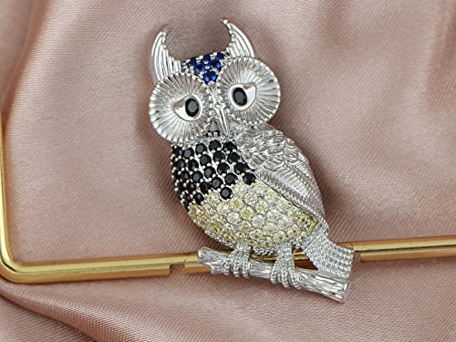 Alilang Owl Bird Branch Sitting Silver Tone Zircon Fashionable Brooch Pin, Silver #TOP1