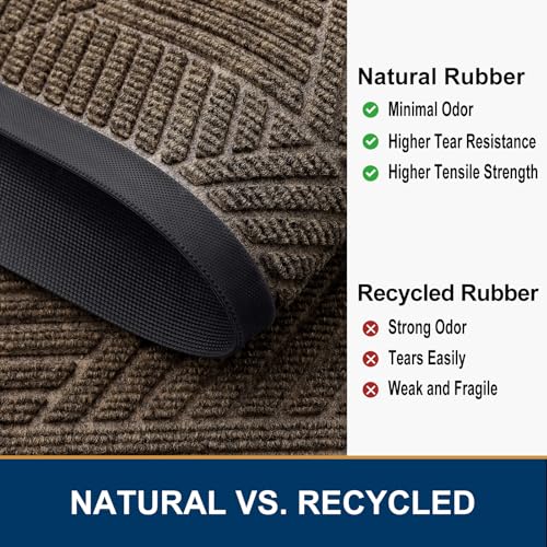 Image of Smiry Front Door Mat Outside Entrance, Heavy Duty Sturdy Natural Rubber Doormat, Trap Dirt and Moisture, Easy Clean Low Profile Mats for Indoor Outdoor Entry, Irregular Triangle (59x20, Brown)