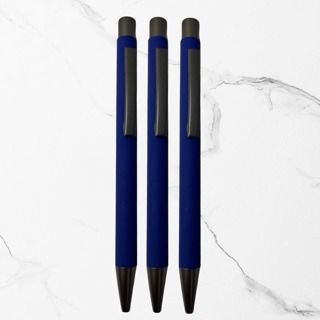 BallPenBazaar 3 Pcs Matte Blue Body Ball Pens with Gunmetal Clip | Premium Click Mechanism | Smooth Blue Ink | Comfortable Grip | Stylish Writing Pens for Office, School & Gifting