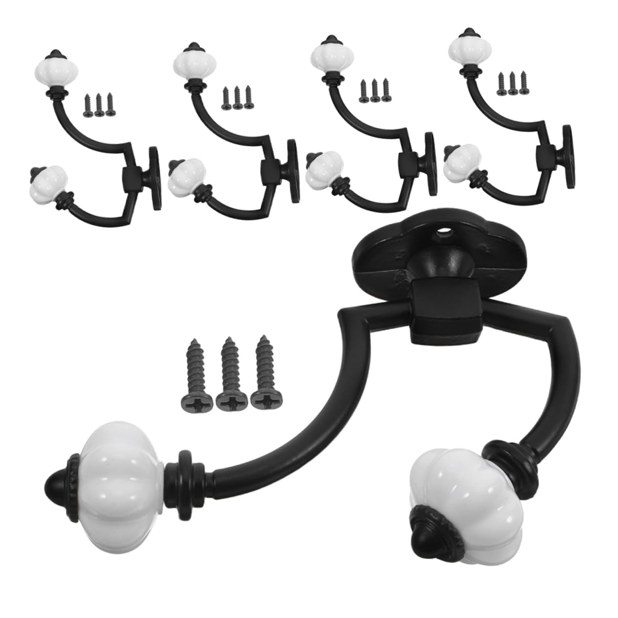 Ganchos Vintage de Pared de Doble Cabezal 5 Piezas Aleación de Zinc Negro | Diseño Doble, Estilo Antiguo Retro, para Toallas y Llaves en Baños y Esquinas