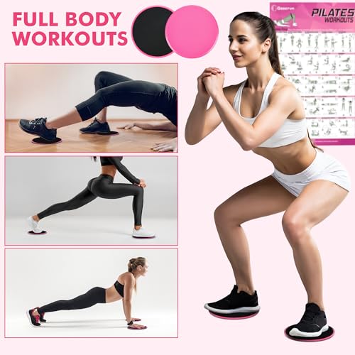 Goocrun Pilates Ring Set Exercise Equipment with Exercise Bands Resistance Bands Set, Pilates Ball, Sliding Disks – Workout Equipment Home Gym Includes Complete Fitness Poster (Rosa)