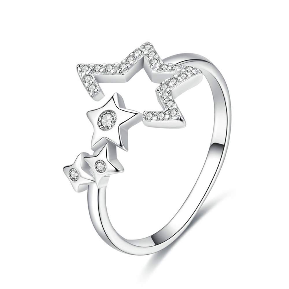 Bijoux BluSilver Stars Authentic 925 Sterling Silver Luminous Star Waitting Adjustable Finger Rings for Women Wedding Engagement Jewelry
