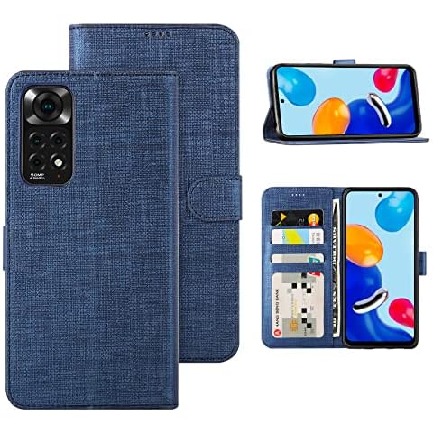 Foluu for Xiaomi Redmi Note 11 Case, Wallet Case Cover Card Holster Canvas Flip/Folio Soft TPU Cover Bumper with Kickstand Ultra Slim Strong Magnetic Closure for Xiaomi Redmi Note 11 2022 (Blue) Cover