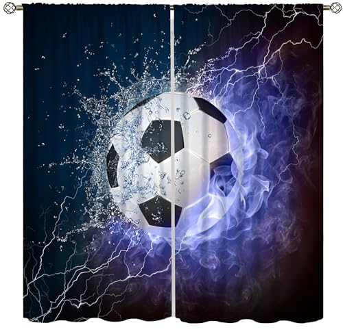 SENRUEGT Soccer Curtains,Sports Theme Window Treatments for Kids Bedroom Window Curtains,3D Football Game Patterns Boys Teen Bedroom Living Room Drapes 42x45 Inch