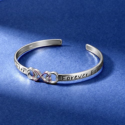 Two Tone 925 Sterling Silver "Always Sister Forever Friend" Infinity Love Bracelet 7 Inch, Friendship Gift for Women BFF Birthday Gift4
