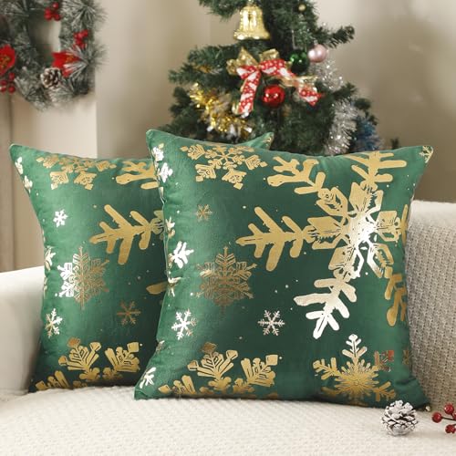 AwzyGous Kissenbezüge 45x45 Grün und Gold Weihnachten Kissenhülle...