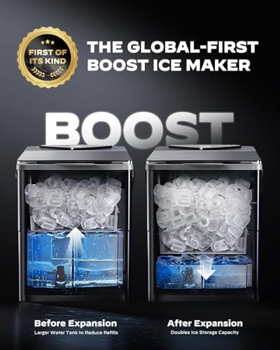 Silonn Countertop Ice Maker - 26.5lbs/24H Portable Ice Machine with 2.5L Expandable Ice Basket, 9 Bullet Ice Cubes in 6 Mins, 2 Ice Sizes LED Touch Control & Self-Cleaning for Home Kitchen - 1