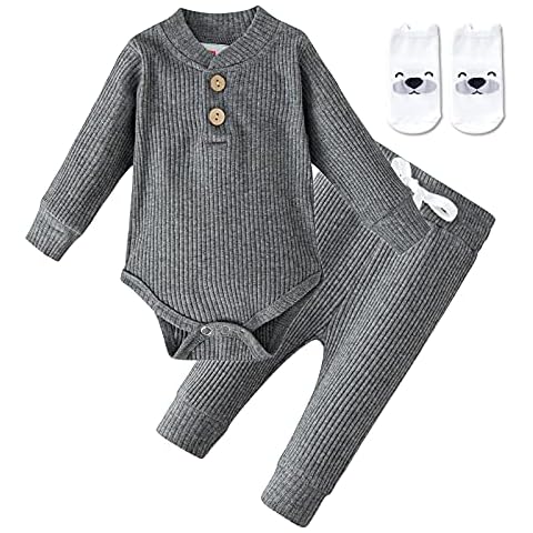 Infant Baby Boy Girl 2PCS Clothes Set Bodysuit Long Sleeve Romper Tops Pant Solid Outfit Cover