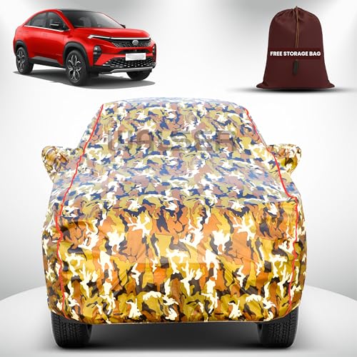 Image of Walser Waterproof Car Cover for Tata Curvv | All-Weather Full Car Body Protection | with Mirror & Antenna Pocket | Dustproof, Windproof & Anti-Scratch Lining, Camouflage