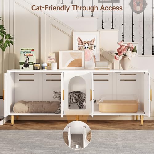 Image of ONBRILL 60 Inches Cat Litter Box Enclosure for 2 Cats, White