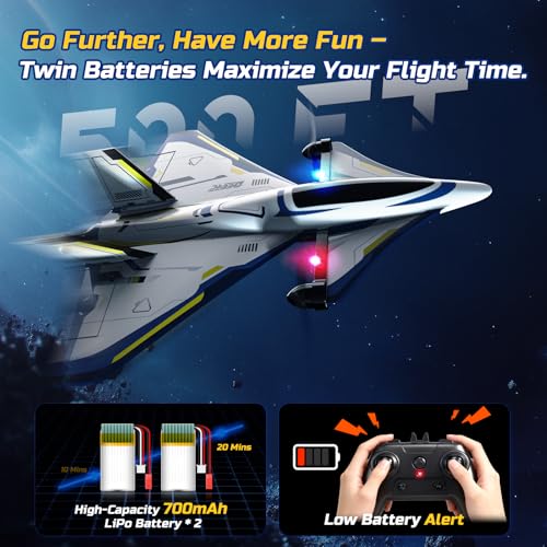 Image of DEERC 4CH Brushless RC Plane,Sci-Fi Remote Control Jet Hobby Airplane with LED Lights RTF Aerobatic Aircraft Toys,2.4GHz 6-axis Gyro Stabilizer EPP Glider Aircraft Plane for Adults Beginners Advanced