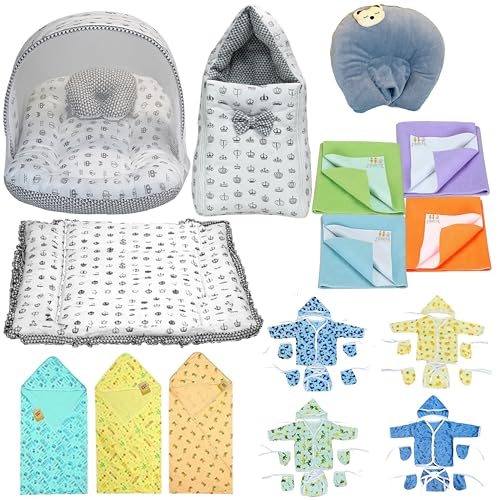 Image of Fareto Infantbond Newborn Baby Bedding Essentials | Daily Needs Items | Hopsital kit Ready Combo | Baby Products All (Pack of 32) (0-6months) (Taj Grey)