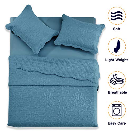 Image of CHIXIN Bedspread Coverlet Quilt Set Full Size - Lightweight Bedding Cover - Ultrasonic Quilting - 5 Piece Reversible Bedspread - Elegant Damask Paisley Pattern (Full, Lagoon)