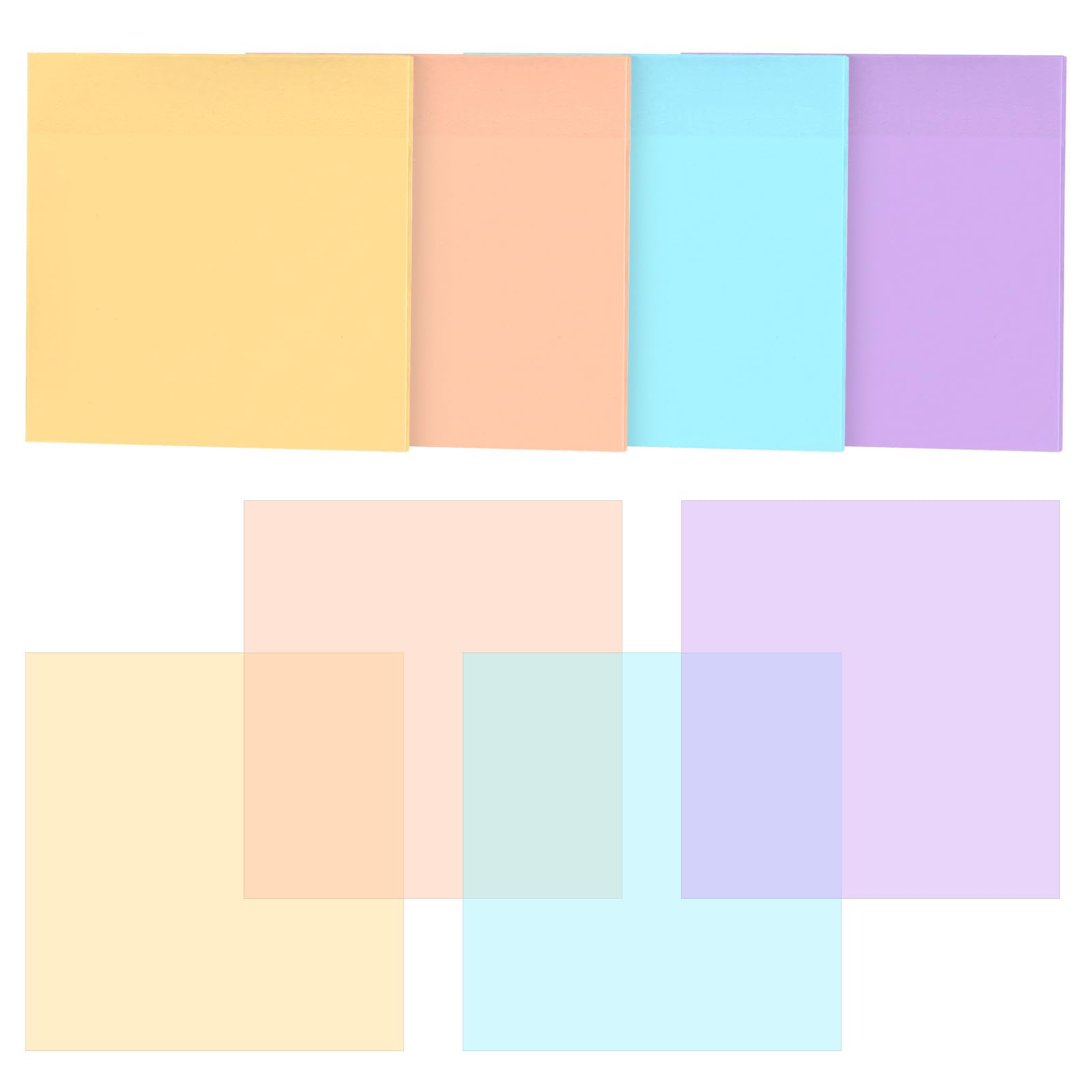 200 Sheets Transparent Sticky Notes, 3 x 3 Inch Clear Sticky Notes, Waterproof Translucent Annotation Notes for Bible Office School, 50 Sheets Per Pad, 4 Colors